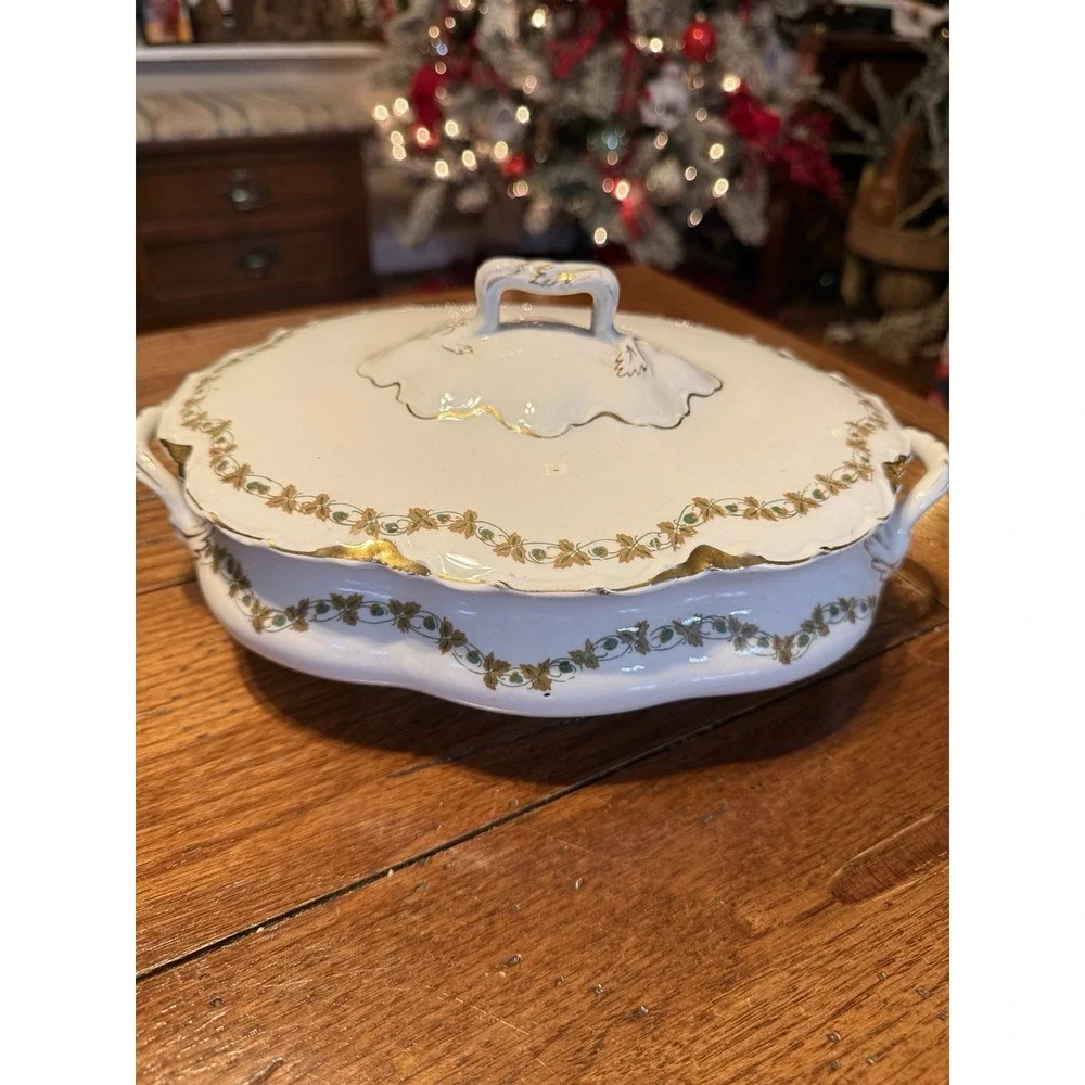 Vintage J&G Meakin Hanley England Covered Serving Dish With Gold Gilt & Floral D